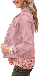 Chaqueta Vaquera de Mezclilla, Venta Caliente, Logotipo Personalizado, Chaqueta Vaquera de Invierno Sólida para Mujer, Manga Larga, Botones, Tejido de Punto, Transpirable, OEM - Product Image 4