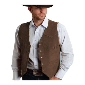 Cowboy hommes Western gris daim cuir gilet épais réversible tactique gilet de sécurité avec bouton décoration tissu chaud et sûr - Product Image 4