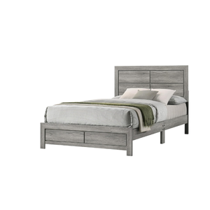 Cama doble de madera maciza Robin de diseño tradicional con base de perfil bajo Acabado de madera gris rústico - Product Image 1