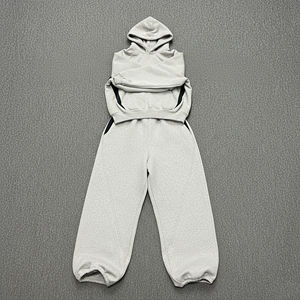 Conjunto Deportivo de Invierno para Hombre, Estilo Urbano, Estampado, 100% Algodón, Corte Regular, Sudadera con Capucha y Pantalones Deportivos de 330g, Hombros Caídos, 2 Piezas - Product Image 5