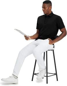 Polo homme premium uni noir, manches courtes, tissu coton respirant, coupe slim, style décontracté moderne, idéal pour l'été. - Product Image 4