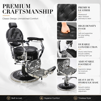 Fauteuil de Barbier Vintage Noir Hydraulique avec Piétement Chromé, Repose-Pieds Décoratif et Design en Cuir Riveté