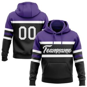 Sudadera con capucha personalizada cosida negro blanco-púrpura línea deportes pulóver - Product Image 1