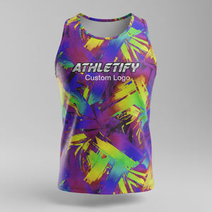 Camiseta sin mangas ajustada para hombre, personalizada, transpirable, sublimada, de secado rápido, cuello redondo, informal, para gimnasio, uso diario, de poliéster tejido - Product Image 1