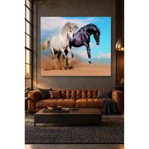 Impression sur toile Fida : Cheval blanc et noir sur ciel bleu - Product Image 2