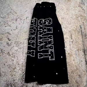 กางเกงแทร็คผ้าคอตตอนหนาน้ำหนักมากสำหรับผู้ชาย สไตล์ไฮสตรีท ทรงตรง ขากว้าง จั๊มพ์เอว ทรงแบ็กกี้ ล้างสีแบบแอซิดฟอก ซันเฟด ประดับคริสตัล - Product Image 6