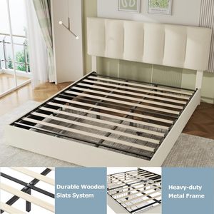 Estructura de cama tamaño King con 4 cajones de almacenamiento, cabecero de altura ajustable, plataforma resistente, marco de cama con listones de madera fuertes - Product Image 4