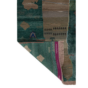 Manchaha <b>Green</b> Hand Knotted Wool Bamboo <b>Silk</b> Rug 10mm Thick Rectangle Abstract Pattern for Home Hallway for Home Floor Les-2867 - Product Image 5