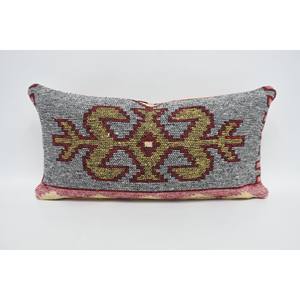 Traditional Style Yellow Wool Pillow 12x24 Inches Woven with Vintage Geometric Pattern Plain Decorative <b>Cushion</b> for Christmas - Product Image 1