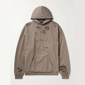 2025 Custom Vintage Men's Ripped Hoodie Bottom French Terry Hoodie Distressed Acid Wash Hoodie Hecho de 100% algodón Fleece - Product Image 4