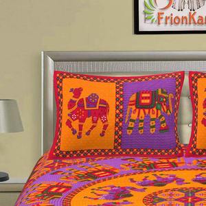 Red Kantha Hand Work 240 TC 100% Cotton Double Bed <b>Sheet</b> Set 2 Pillow Covers <b>King</b> <b>Size</b> Fitted <b>Sheets</b> for Home Use (AKDB1005) - Product Image 3