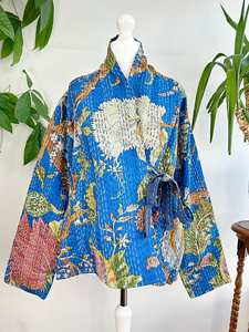 Top Quality Cotton Fabric Designer Casual <b>Ladies</b> Women Wearing Pink Color Kantha Kimono Jacket Robe Soft Printed Long <b>Coat</b> Dress - Product Image 3