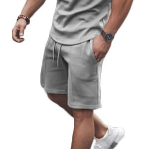 Ensemble de shorts d'été à impact élevé pour hommes, fabriqué sur mesure avec fermeture à la taille élastique de conception OEM, t-shirt short lavable à motif solide - Product Image 3