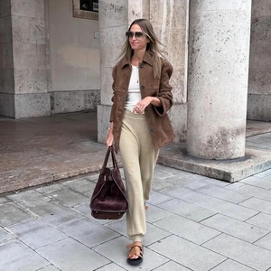 Abrigo de Piel de Oveja Marrón Genuina para Mujer, Talla Grande, Suave, Cortavientos, Cruzado, Ropa de Abrigo de Invierno, Estilo Vintage Urbano - Product Image 5