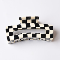 Pince à cheveux mini en acétate de cellulose de haute qualité, motif écossais, creuse, rectangulaire, pour l'arrière de la tête, avec base en métal