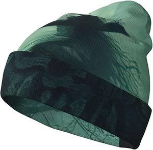 Gorros de punto con estampado inspirado en The Sea Witch, gorros cálidos de invierno para mujer, gorros elegantes, gorro unisex sin visera, gorro con puños, color negro - Product Image 1