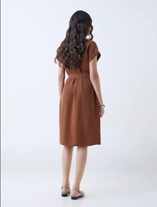 Wardrobe Tan Solid Shirt <b>Dress</b> with <b>Belt</b> - Product Image 4