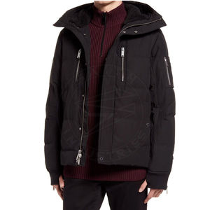 Blouson bombardier d'hiver de haute qualité pour hommes, manteau épais court à capuche brillant et brillant, fermeture à glissière, tissu en toile, techniques lavées - Product Image 3