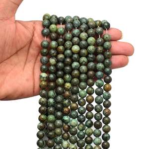 Perles de turquoise africaine naturelle Kamal Gems, brin de 15 pouces de long, pierres précieuses vertes polies - Product Image 3
