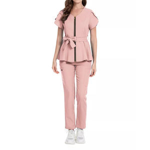 Uniforme médico Strech Jogger moda médico enfermera salón de belleza con cremallera frontal uniforme - Product Image 6