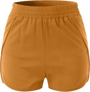 Pantalones cortos elásticos de cintura alta para mujer, estilo sexy para discoteca, conjunto de pantalones cortos de yoga a la moda, color camel sólido, transpirables y que absorben la humedad. - Product Image 3