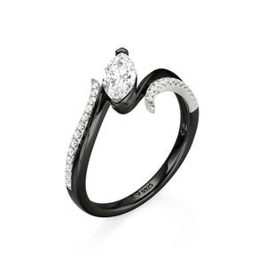 Anillo de compromiso Jeulia Parallel Meet bicolor con corte marquesa y diseño bypass - Product Image 2