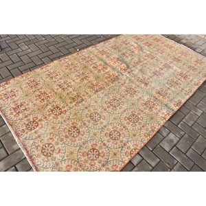 Turkish Rug, 4.9x9 ft Large Rug, <b>Red</b> Abstract <b>Wool</b> Vintage Rug - Product Image 2