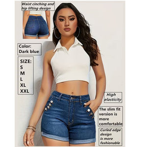 Shorts en jean de qualité supérieure, vêtements décontractés personnalisés, fermeture à cordon, fermeture à boutons pour femmes, services OEM - Product Image 4