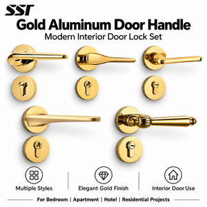 Cerraduras de Puerta Modernas de Latón Dorado Sólido en Oferta para Puertas de Madera, Uso en Villas, Hoteles y Dormitorios - Juego de Manijas con Cerradura - Product Image 1