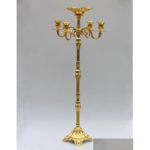 Portavelas moderno, candelabros de suelo chapados en oro mejor valorados, candelabro de Metal de 85cm, candelabro puro con el último cuenco de flores - Product Image 6