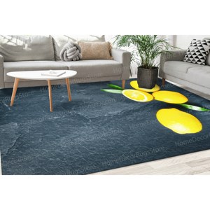 Lemon Pattern <b>Rugs</b>, Trendy Yellow <b>Rug</b>, Modern <b>Chenille</b> Printed <b>Rug</b>,Nonwoven Soft <b>Rug</b> - Product Image 5