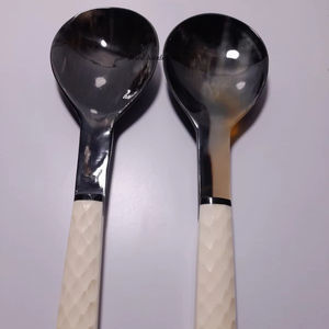 Ensemble de couverts en corne de la meilleure qualité, service à salade avec manche en os, lot de 2 ustensiles de cuisine en métal de haute qualité - Product Image 1