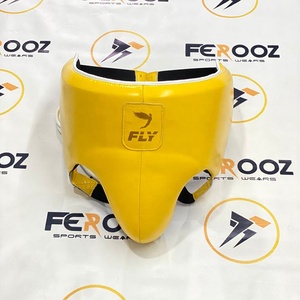 OEM Custom Made Fly Yellow Wholesale Real Cowhide Leather Boxing Set <b>Training</b> Gear Professional Sparring Protection <b>Head</b> & Groin - Product Image 5