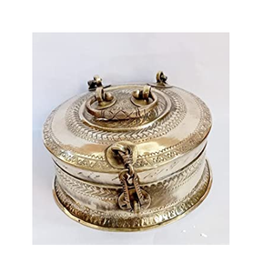 Boîte chapati en laiton antique ferme table à manger boîte décorative simple pour couvercle en laiton avec emballage de boîte marron - Product Image 4