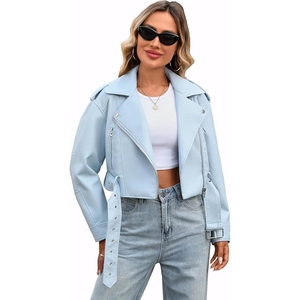 Veste de moto en cuir d'agneau véritable pour femmes, style streetwear, vêtements de motard, finition de haute qualité - Product Image 1