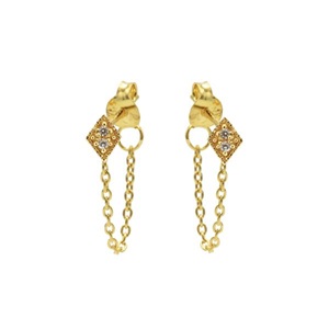 Nouvelle chaîne en or massif 10 carats à la mode laboratoire cultivé diamant boucle d'oreille pierres précieuses oreille goujon attaché avec chaîne de goutte bijoux fins boucles d'oreilles - Product Image 3