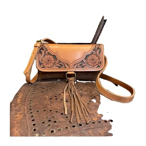 New Trendy Vintage Style Cowhide Leather Sunflower Hand Tooled Crossbody <b>Bag</b> Western Style Cowgirl <b>Bag</b> <b>Long</b> Tassel Custom Made - Product Image 1