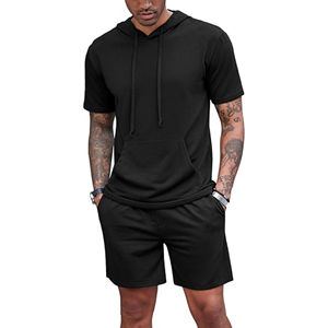 Conjunto de dos piezas con logotipo personalizado para hombre, camiseta de manga corta con pantalones cortos, elegante conjunto de fitness para entrenamientos de verano o uso diario - Product Image 1