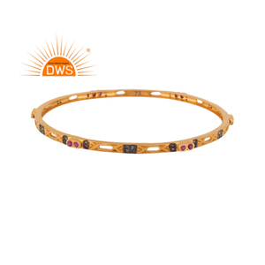 Latest Handmade Design 18K Gold Plated Natural Diamond and Ruby Gemstone Bangle Demi Fine Jewelry Manufacturer - Product Image 1