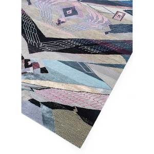 Tapis géométrique noué à la main en laine et soie de bambou Manchaha, rectangulaire, épaisseur 10 mm, pour salon, couloir - Les-1193 Gris & Noir - Product Image 2