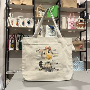 Sac fourre-tout en toile de coton premium 300 GSM pour femmes, design tendance, grande capacité, couleur unie avec fermeture ouverte - Product Image 5