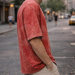 T-shirt Homme Oversize en Coton Épais Délavé Style Rétro Décontracté - Product Image 4