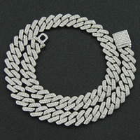 Cadena cubana de eslabones de aleación de zinc de 14 mm de ancho con diamantes de imitación, collar estilo streetwear, joyería de moda al por mayor