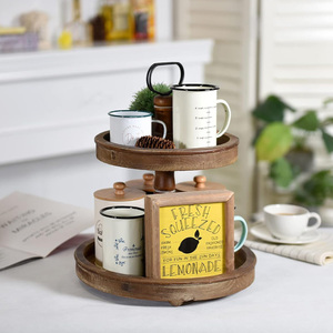 Plateau organisateur à deux niveaux en bois avec poignée en métal Design écologique parfait pour table à manger cuisine et présentoir décoratif - Product Image 6