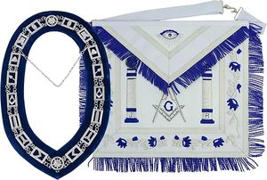 Ensemble d'insignes de maître maçon brodé à la main de qualité supérieure collier de chaîne Lodge bleu et couture à la croix sur tablier en peau d'agneau - Product Image 5