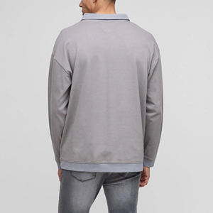 Camiseta Polo personalizada de manga larga con cuello en contraste para hombre, camiseta polo holgada de 100% algodón con logotipo impreso DTG personalizado para hombre - Product Image 3