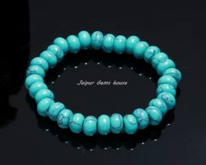 Hot Selling 8mm High Quality Howlite Turquoise Smooth Rondelle Beads <b>Silver</b> Beaded <b>Bracelets</b> or <b>Bangles</b> - Product Image 4