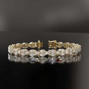 มาร์ควิสสีเหลืองทองสีขาวและสีทอง14K สร้อยข้อมือเทนนิสประดับเพชรสำหรับผู้หญิงและผู้ชายกำไลเพชรสำหรับห้องปฏิบัติการ - Product Image 1