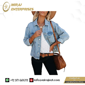 เสื้อแจ็กเก็ตยีนส์ฟอกฝอยระบายอากาศได้ดีมีกระดุมกระเป๋าครอป - Product Image 3