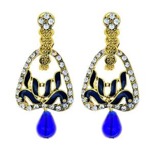 Kriaa Stone Meenakari Drop Gold Plated Dangler Peacock <b>Fine</b> <b>Hoop</b> <b>Earrings</b> - Product Image 2